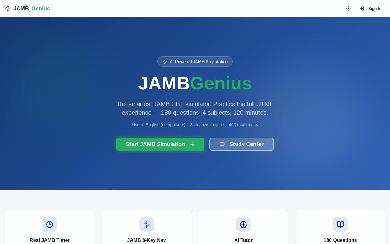 Live preview of JAMB Genius