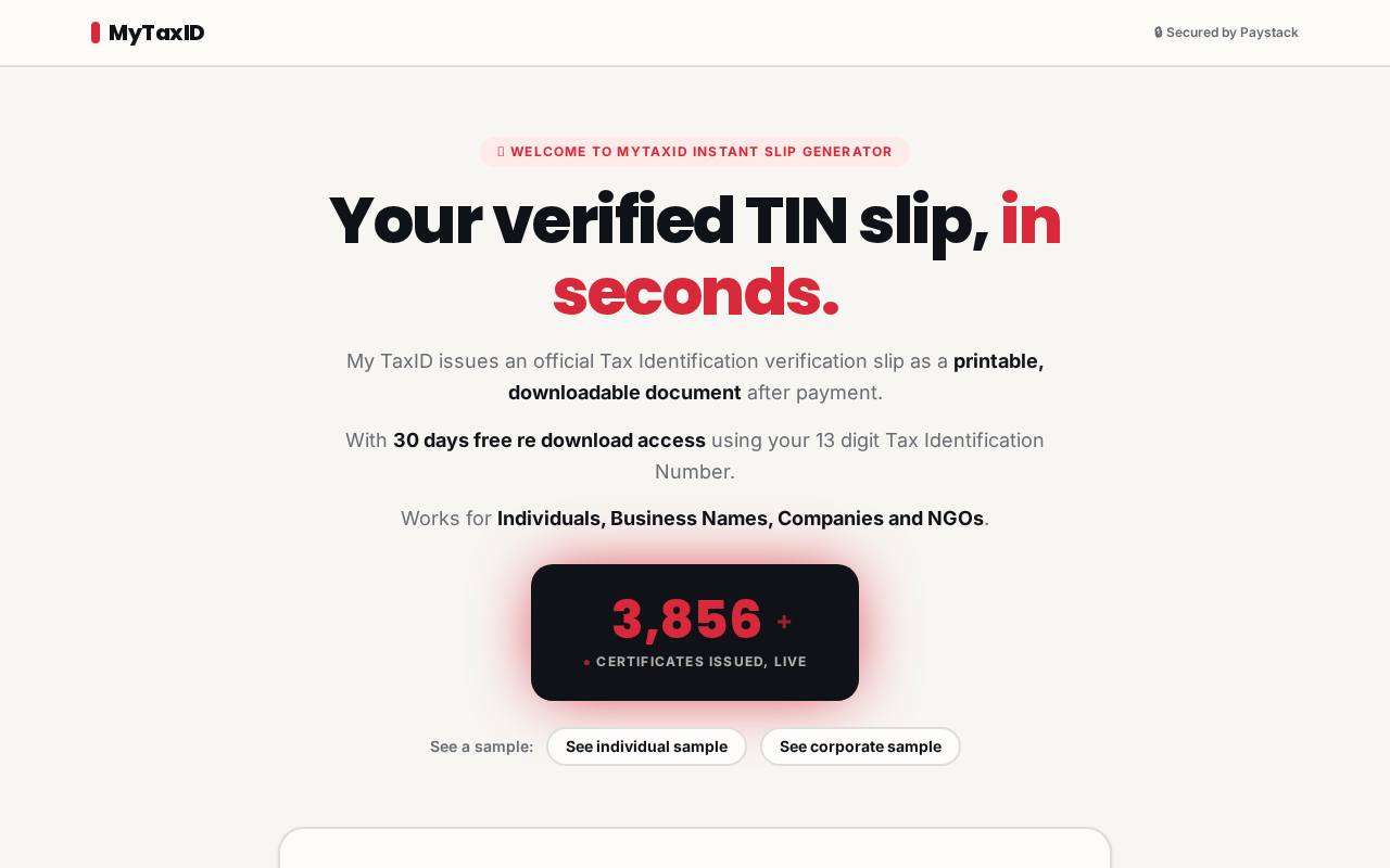 Live preview of MyTaxID