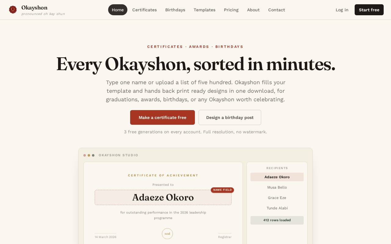 Live preview of OkayShon